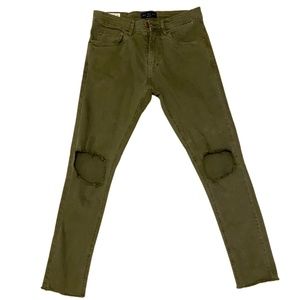 Zara Man ZMDC Jeans Skinny Bull Denim Green 30 Distressed